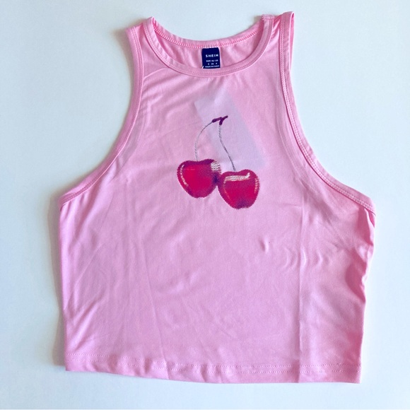 Bubblegum Pink Tank Top with Cherry Graphic - Picture 1 of 5